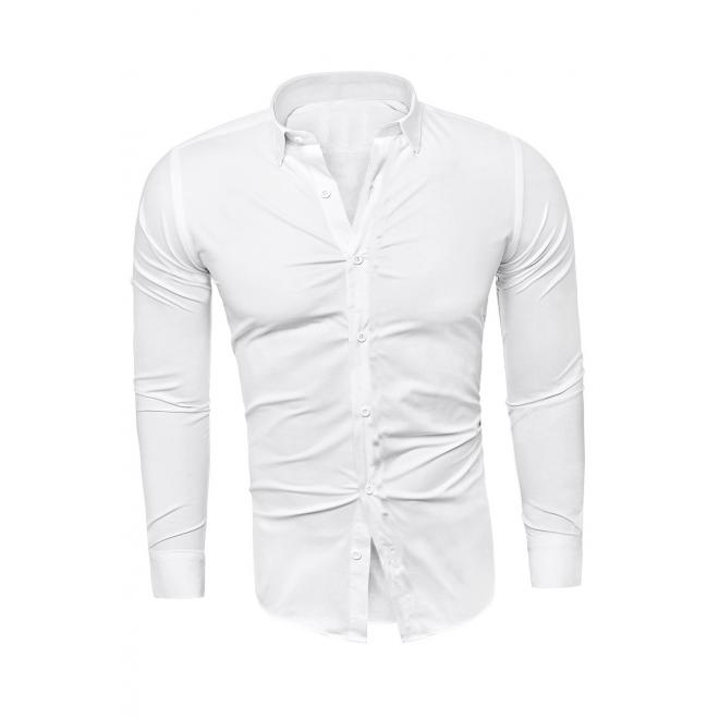 Pánska slim fit košeľa s dlhým rukávom v bielej farbe