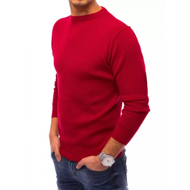 Pánsky klasický sveter s okrúhlym výstrihom v červenej farbe