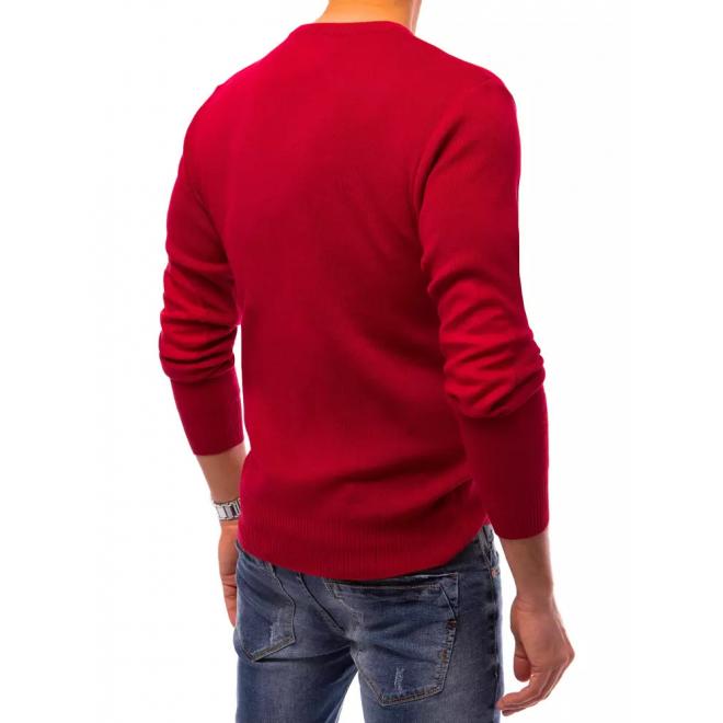 Pánsky klasický sveter s okrúhlym výstrihom v červenej farbe