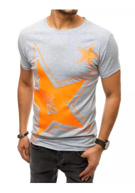 Štýlové pánske tričko svetlosivej farby s potlačou vo výpredaji
