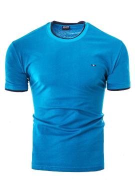 Tyrkysové jednofarebné tričko s krátkym rukávom pre pánov v zľave