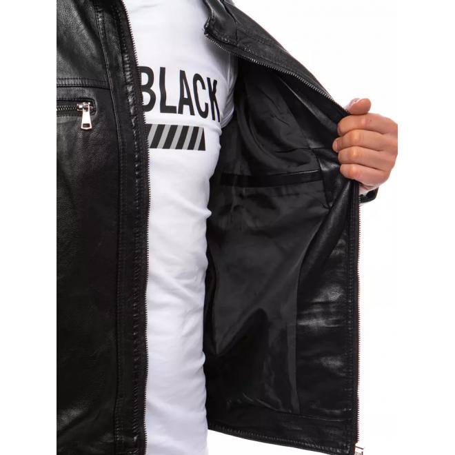 Čierna kožená bunda s prešívaním pre pánov