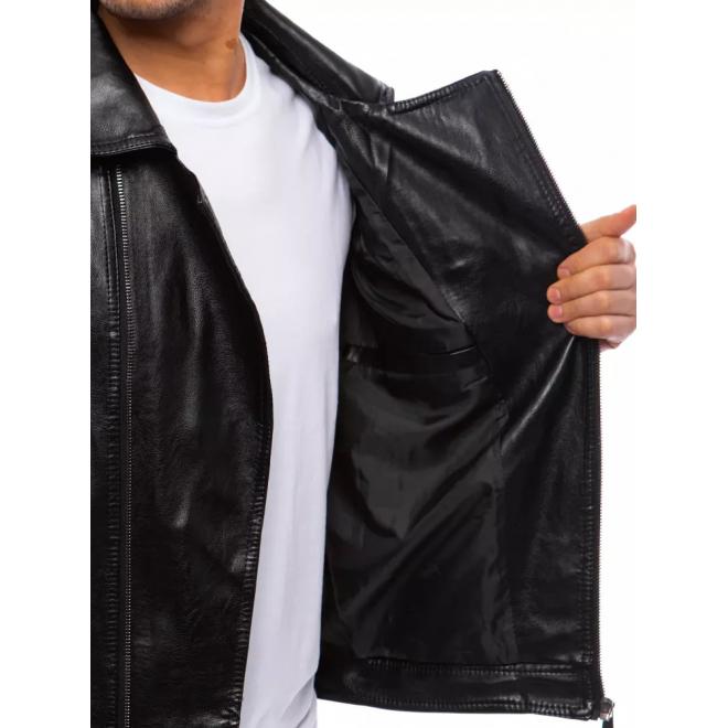 Kožená pánska bunda čiernej farby s prešívaním