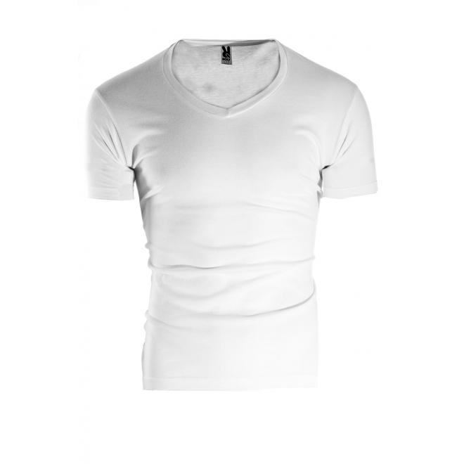 Pánske biele tričko s véčkovým výstrihom