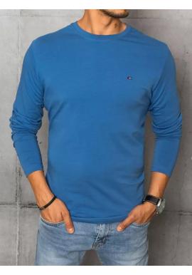 Modré hladké tričko s dlhým rukávom pre pánov v zľave
