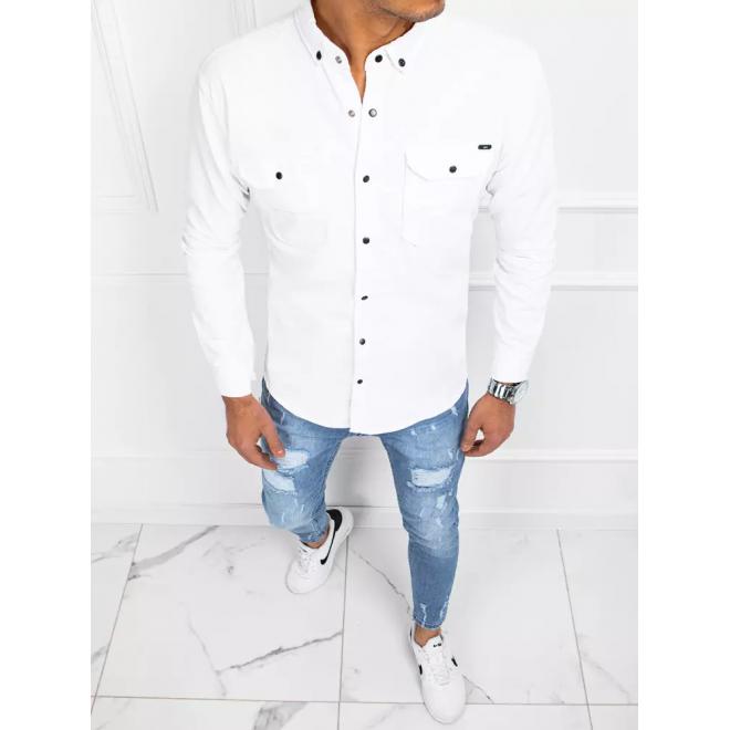 Džínsová pánska košeľa v bielej farbe