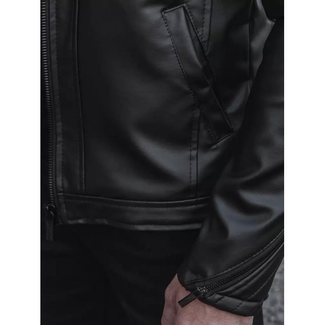 Pánska čierna kožená bunda s prešívaním