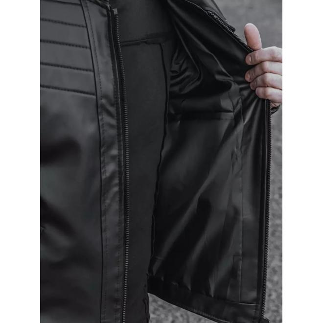 Pánska čierna kožená bunda s prešívaním