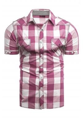 Svetloružová kockovaná košeľa s krátkym rukávom pre pánov vo výpredaji