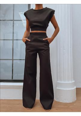 Elegantný čierny komplet nohavíc a topu