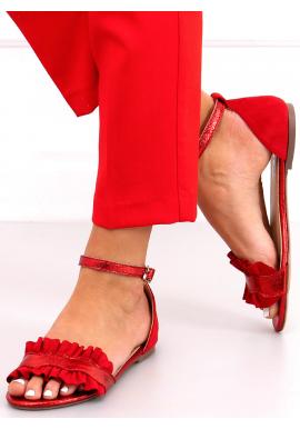 Metalické červené sandále s volánom