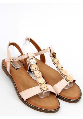Béžové dámske sandále so zlatou ozdobou