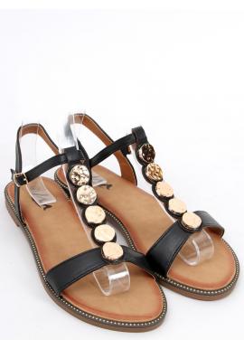 Čierne dámske sandále so zlatou ozdobou