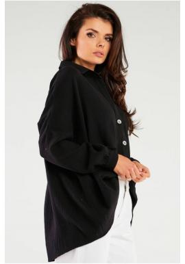 Čierna dámska oversize košeľa s dlhým rukávom