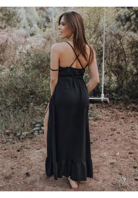 Čierne dlhé dámske šaty na ramienka