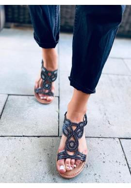 Čierne letné sandále s kamienkami