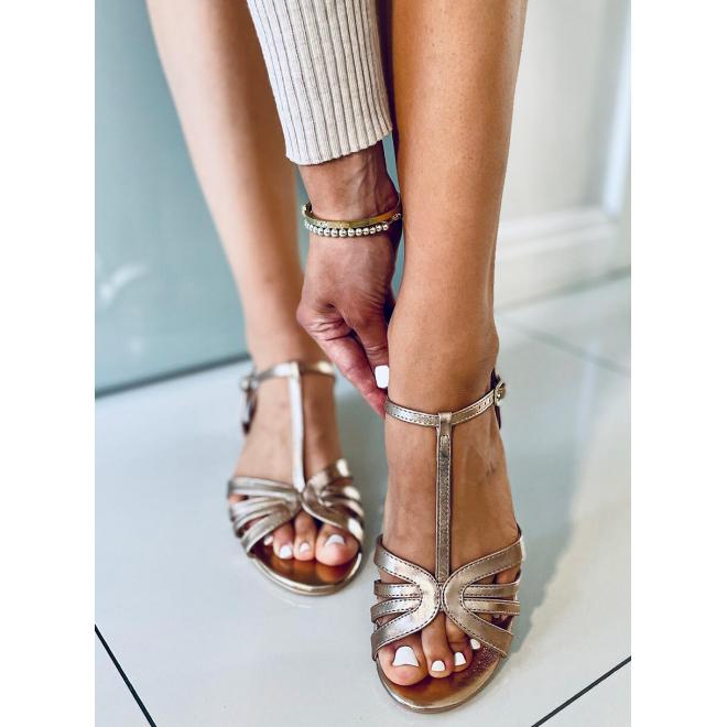 Dámske ružovo-zlaté sandále na nízkom opätku