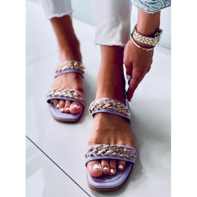 Fialové dámske sandále so zlatými retiazkami