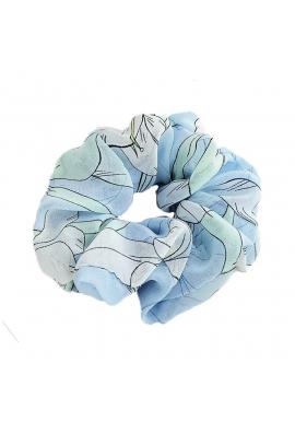 Modrá scrunchie gumička s tropickým vzorom