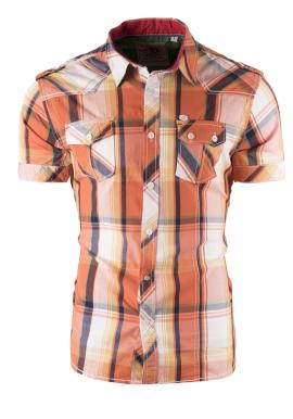 Károvaná pánska košeľa oranžovej farby