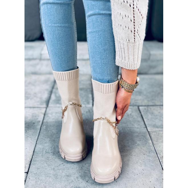 Módne dámske topánky béžovej farby s ponožkovým zvrškom