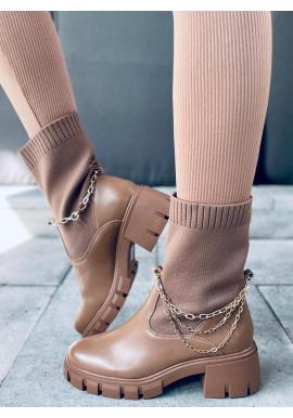 Dámske módne topánky s ponožkovým zvrškom v hnedej farbe