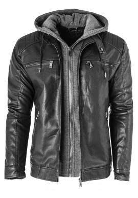 Zimná kožená bunda v čiernej farbe