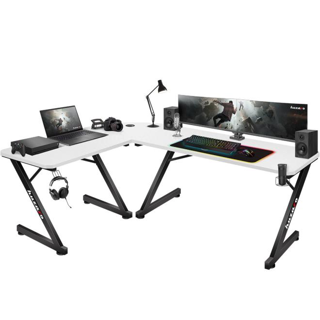 E-shop Čierno-biely rohový herný stôl Huzaro HERO 7.0 WHITE