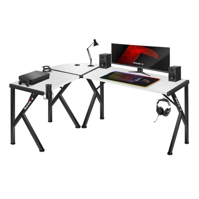 E-shop Čierno-biely rohový herný stôl Huzaro HERO 6.3 WHITE