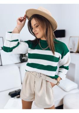 Dámsky pásikavý sveter v zeleno-bielej farbe