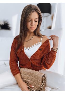 Zapínaný dámsky sveter v tehlovej farbe