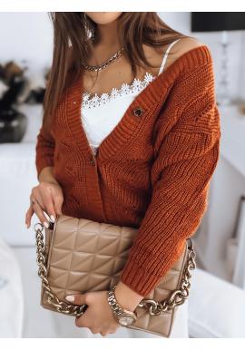 Zapínaný dámsky sveter v tehlovej farbe