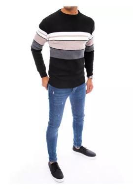 Čierny pánsky sveter s kontrastnými pásikmi