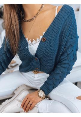 Zapínaný dámsky sveter v modrej farbe