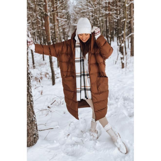 Zimná dámska oversize bunda hnedej farby s prešívaním