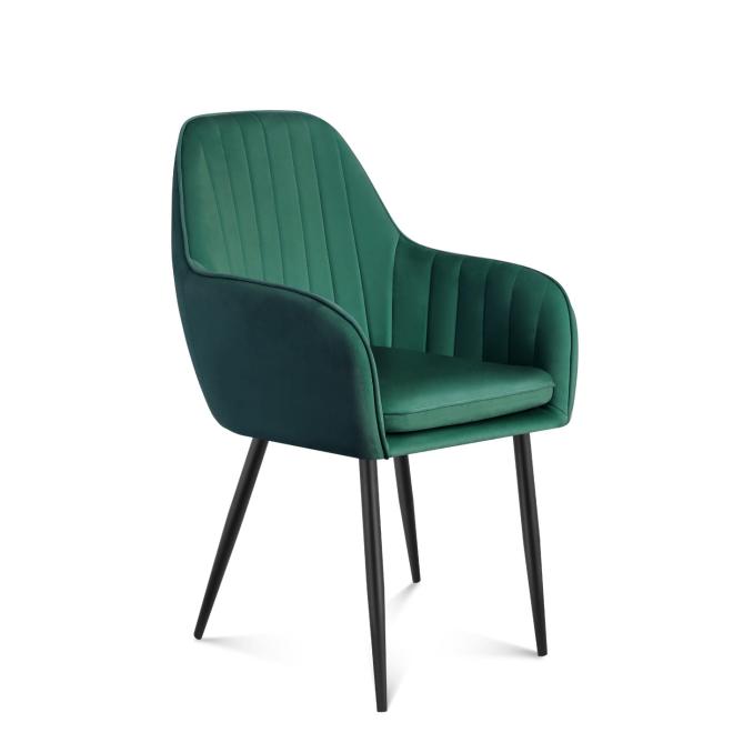 Velúrová stolička zelenej farby s prešívaním