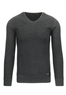 Sivý pánsky sveter so záplatami na lakťoch a výstrihom V