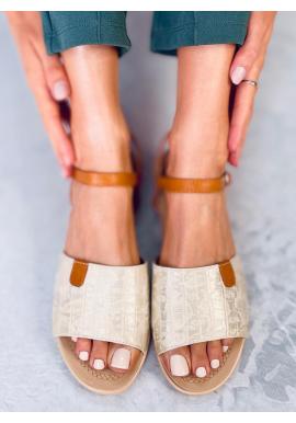 Ľahké dámske sandále zlatej farby s trblietavým pásom
