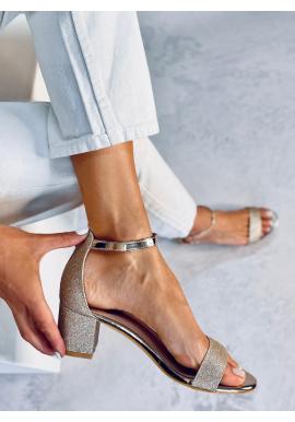 Trblietavé zlaté sandále na nízkom opätku