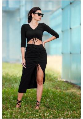 Maxi sukňa s nariasením v čiernej farbe