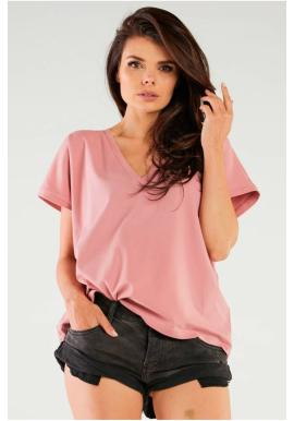Ružové dámske tričko s véčkovým výstrihom