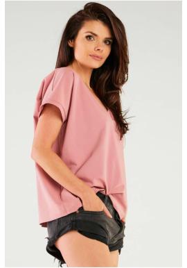 Ružové dámske tričko s véčkovým výstrihom