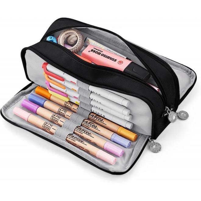 Veľký čierny peračník s tromi priehradkami