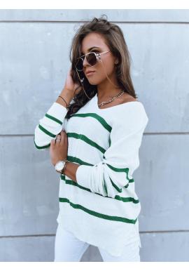 Bielo-zelený dámsky sveter s pásikmi