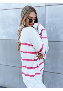 Dámsky pásikavý sveter v bielo-ružovej farbe