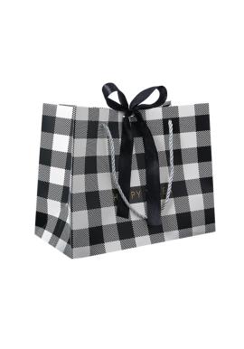 Čierno-biela kockovaná darčeková taška - 25x20x12 cm