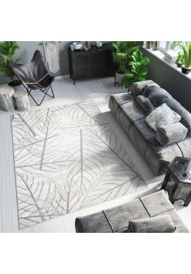 Moderný sivý koberec s motívom lístia