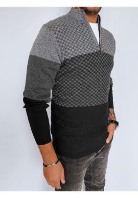 Sivo-čierny pánsky sveter so zapínaným výstrihom