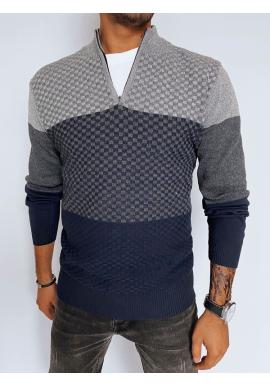 Pánsky sivo-modrý sveter so zapínaným výstrihom