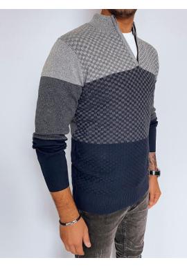 Pánsky sivo-modrý sveter so zapínaným výstrihom